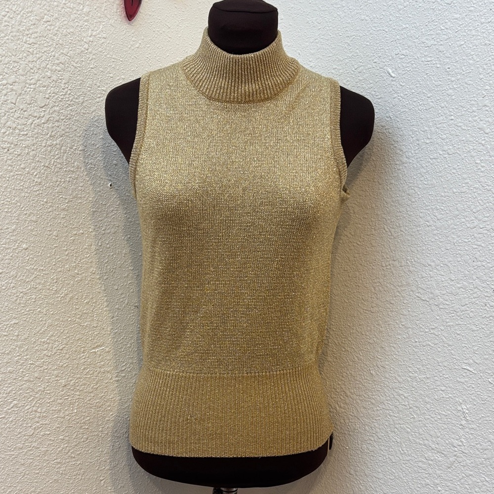 Vintage 1990’s Nordstrom Town Square gold metallic knit mock neck top. Size XS.